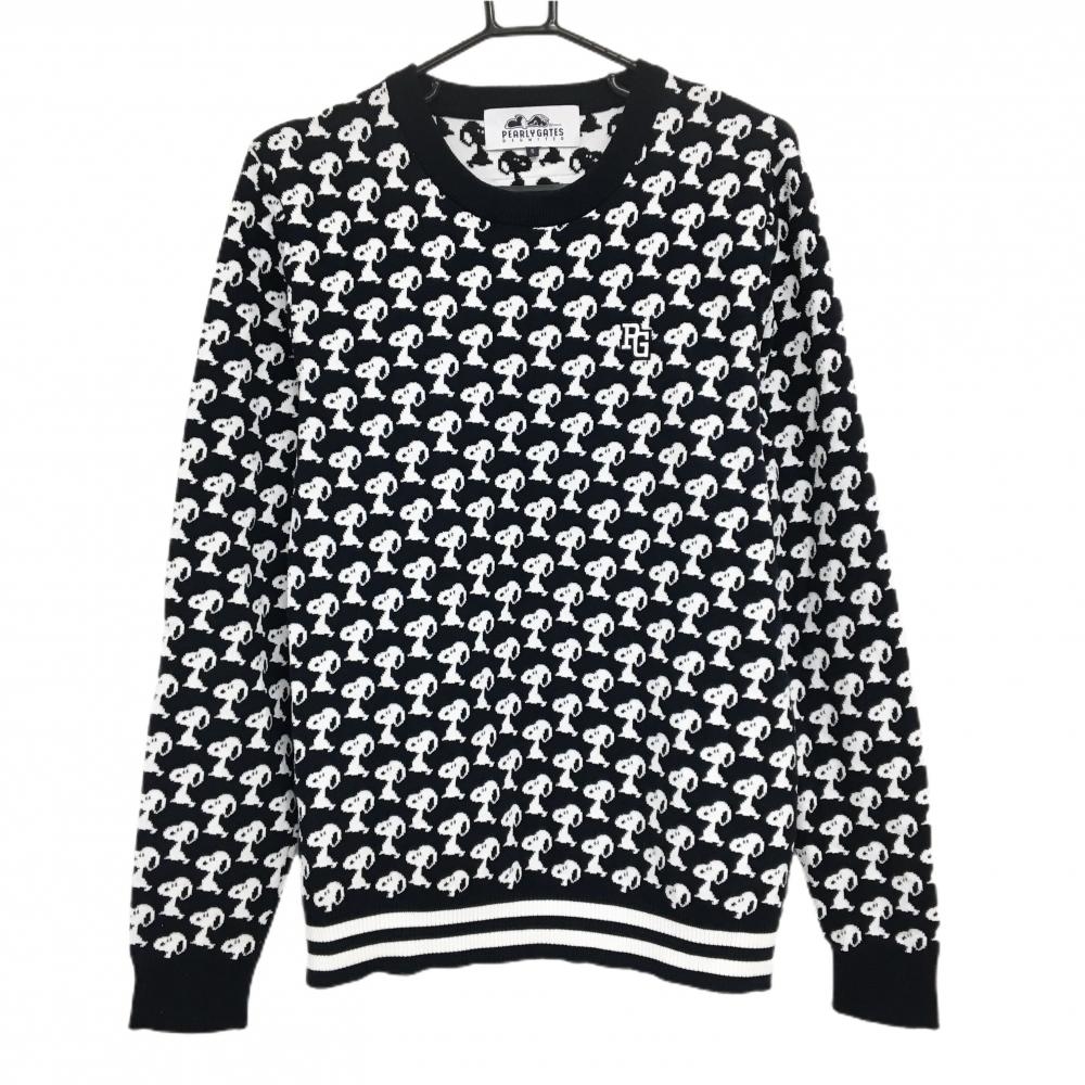 【超美品】パーリーゲイツ×PEANUTS セーター ネイビー×白 スヌーピー総柄 ニット メンズ 5(L) ゴルフウェア PEARLY GATES