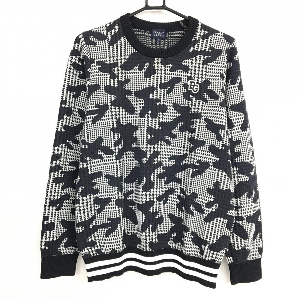 パーリーゲイツ セーター 白×ネイビー カモフラ グレンチェック ニット  メンズ 5(L) ゴルフウェア PEARLY GATES