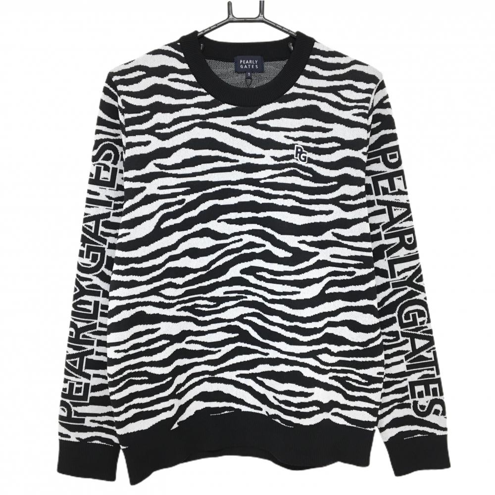 【新品】パーリーゲイツ セーター 黒×白 ゼブラ柄 ウール混 日本製 ニット  メンズ 5(L) ゴルフウェア PEARLY GATES