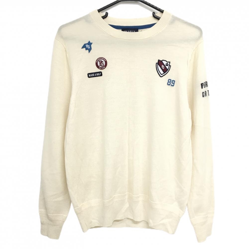 パーリーゲイツ セーター アイボリー ニット ウール100％ 薄手 複数ワッペン  メンズ 4(M) ゴルフウェア PEARLY GATES