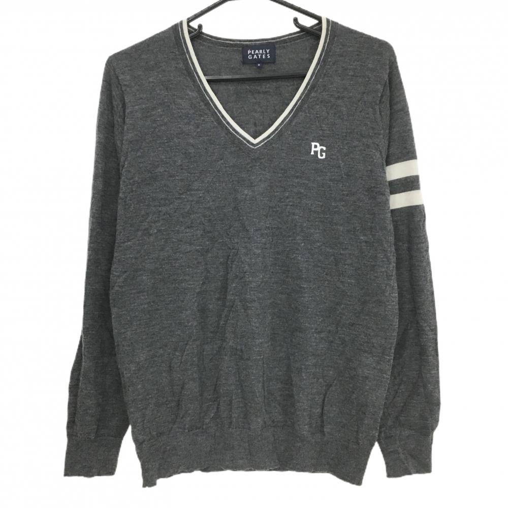 【美品】パーリーゲイツ セーター ダークグレー カシミヤ100% 薄手 ニット メンズ 5(L) ゴルフウェア PEARLY GATES