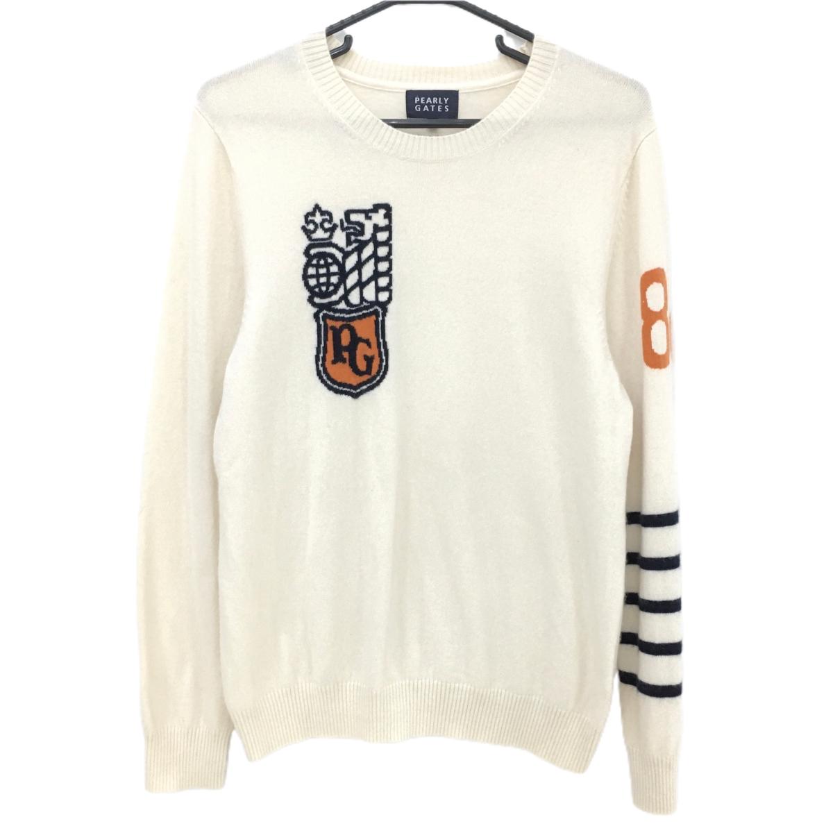 【美品】パーリーゲイツ セーター アイボリー カシミヤ100％ ロゴ ニット メンズ 5(L) ゴルフウェア PEARLY GATES