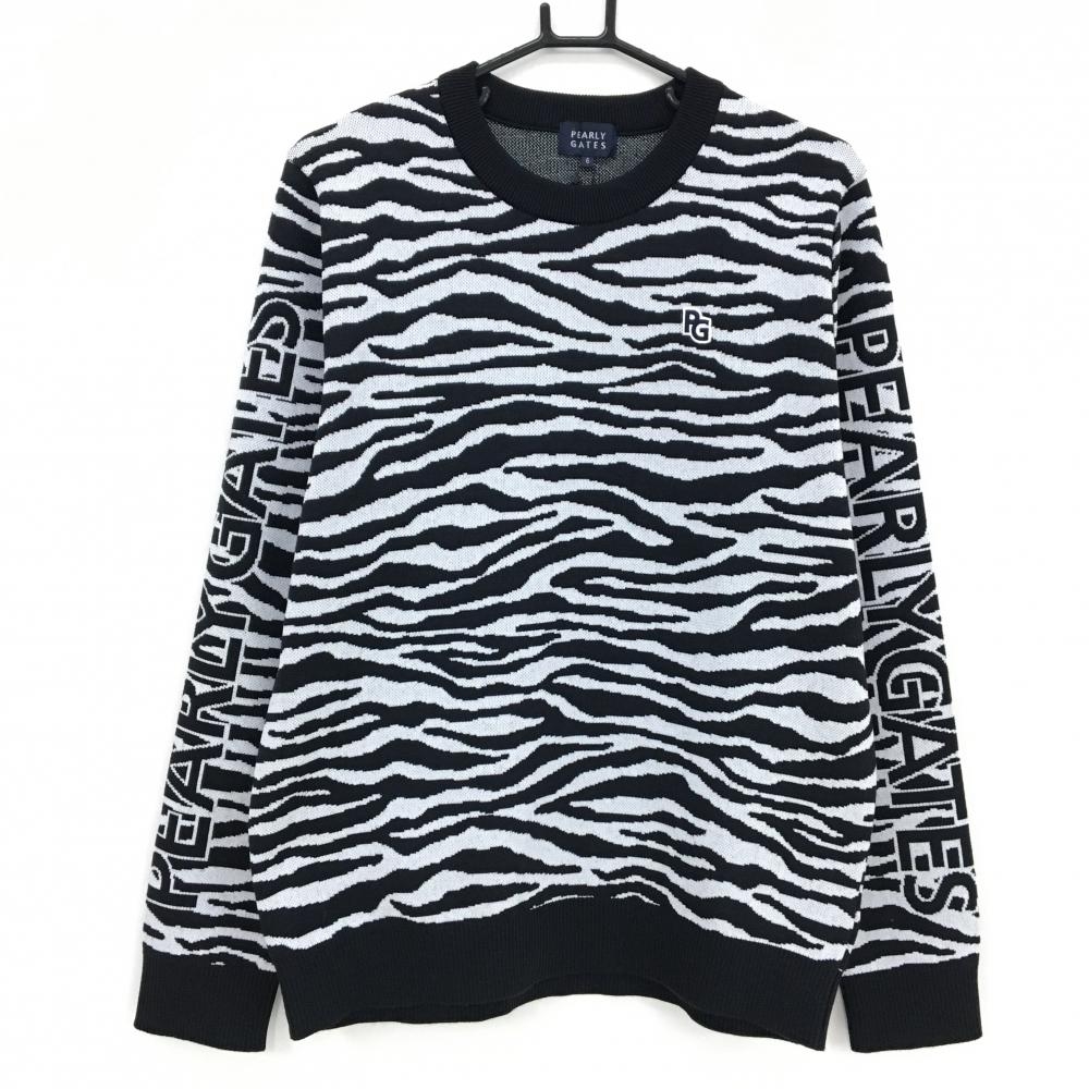 【新品】パーリーゲイツ セーター 白×黒 ゼブラ柄 ウール混 ニット メンズ 6(XL) ゴルフウェア PEARLY GATES