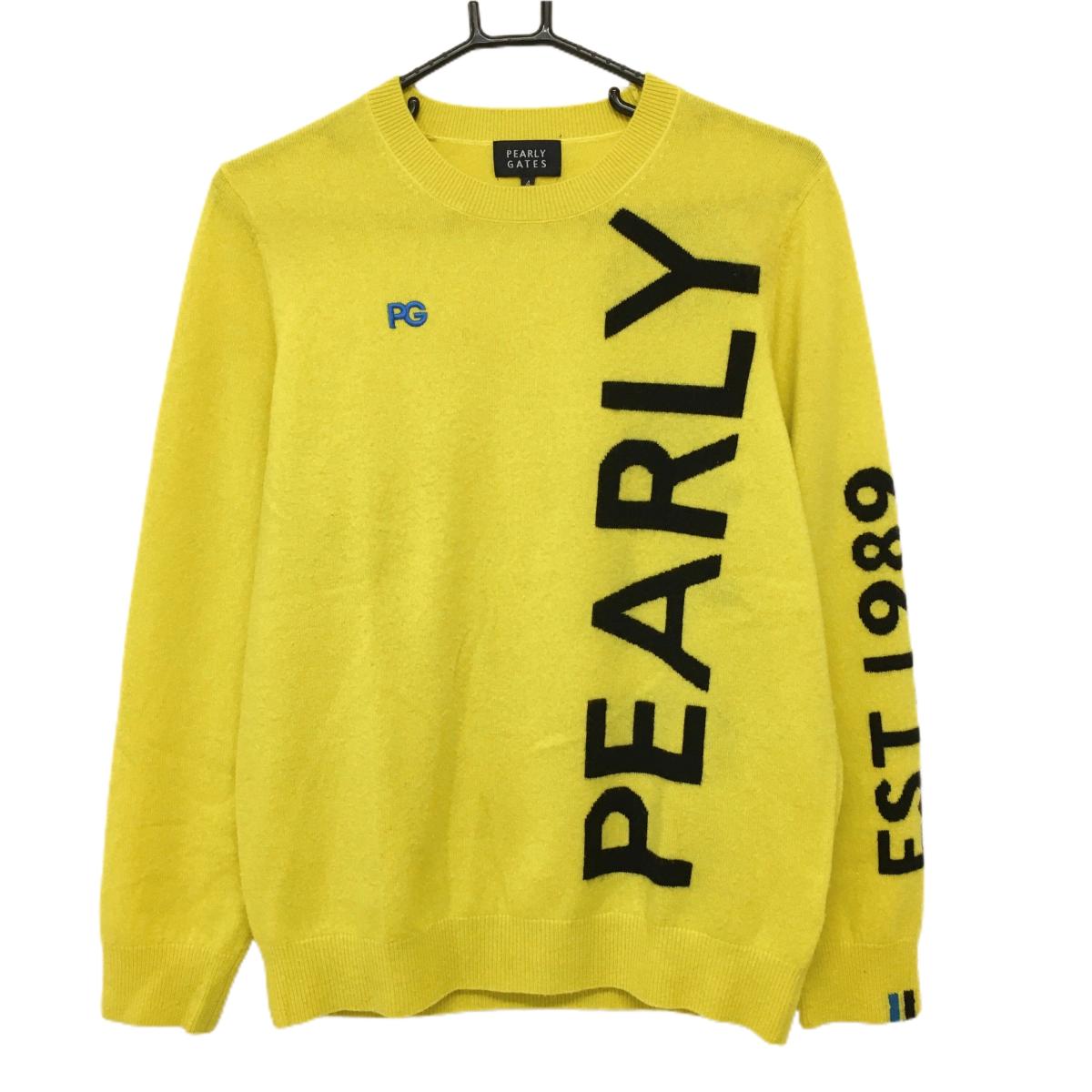 パーリーゲイツ セーター イエロー カシミヤ100％ ロゴ ニット メンズ 4(M) ゴルフウェア PEARLY GATES