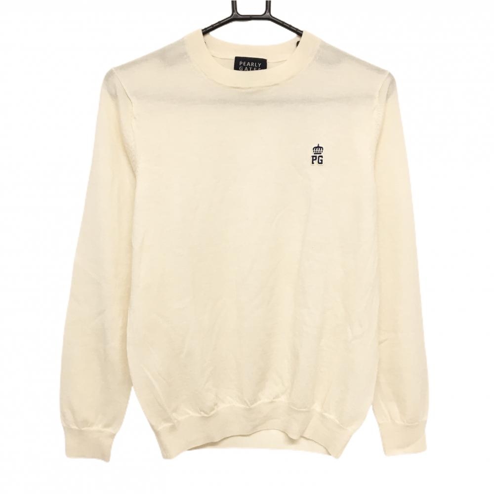 【超美品】パーリーゲイツ セーター 白 胸ロゴワッペン ウール100%  メンズ 4(M) ゴルフウェア PEARLY GATES