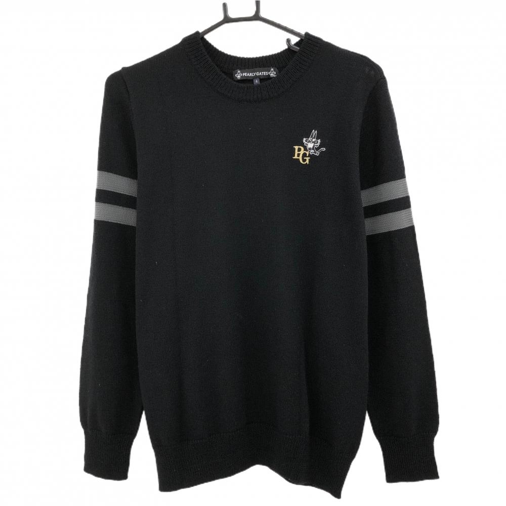 【美品】パーリーゲイツ×ニャロメ セーター 黒×白 袖2ライン ウール混 ニット  メンズ 4(M) ゴルフウェア PEARLY GATES