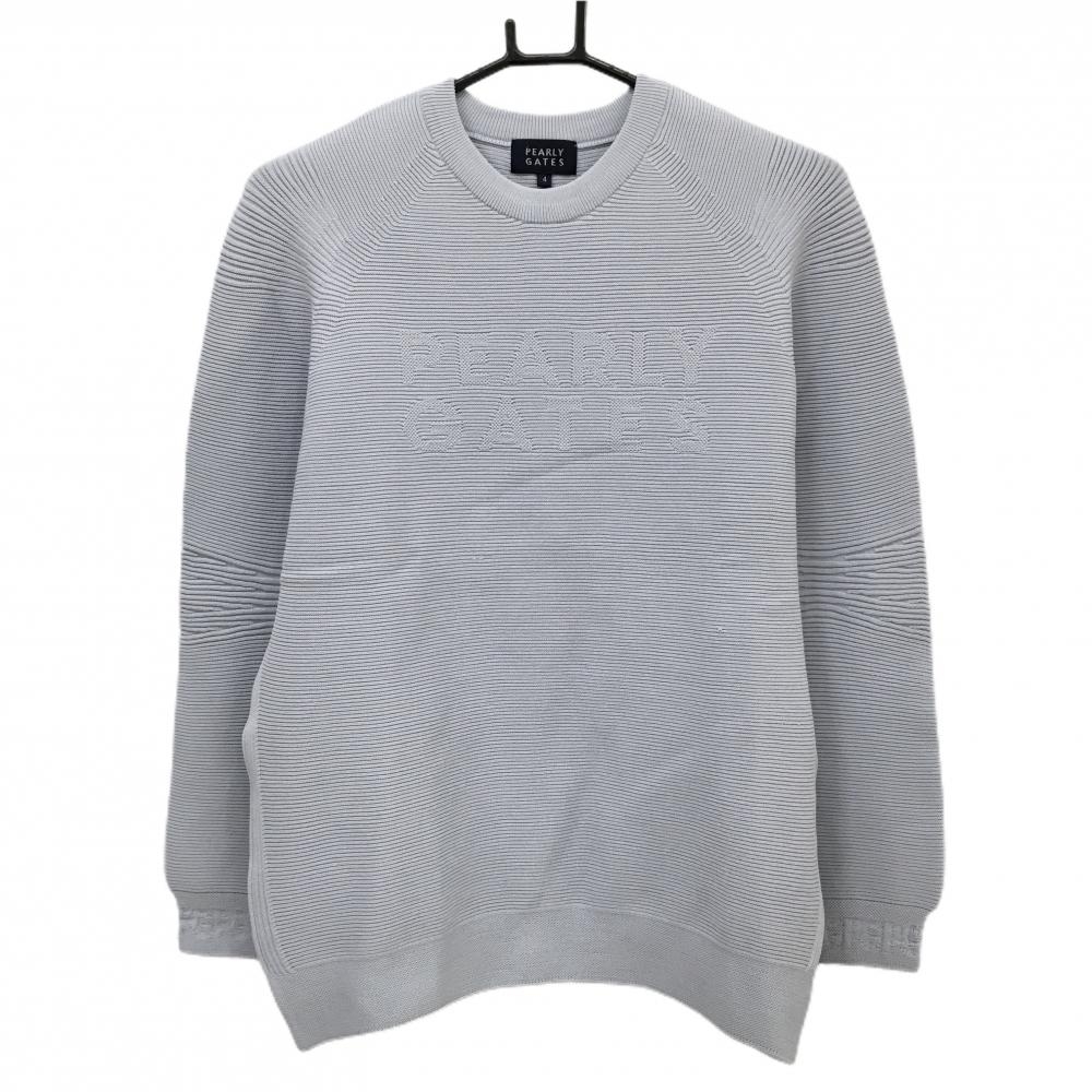 【超美品】パーリーゲイツ セーター ライトグレー 胸ロゴ編み ニット メンズ 4(M) ゴルフウェア PEARLY GATES