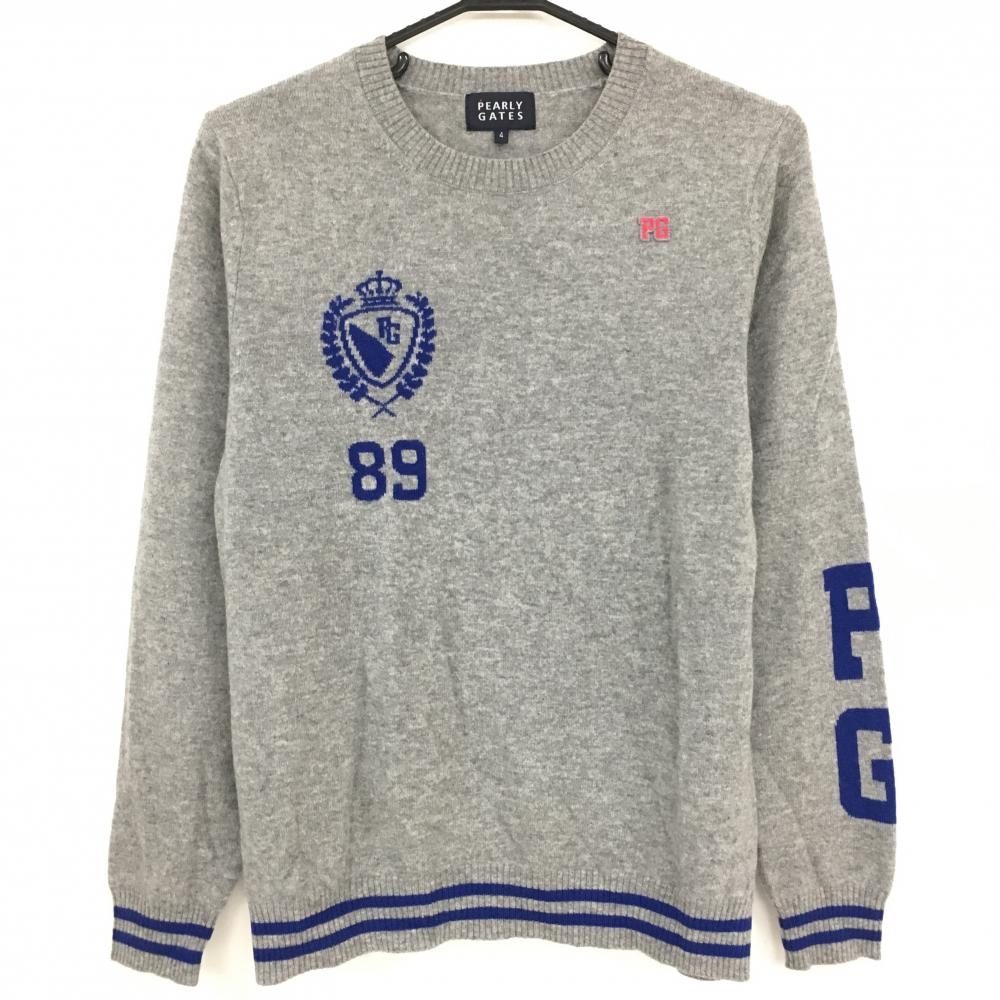 【超美品】パーリーゲイツ セーター グレー×ブルー カシミヤ100％ ニット メンズ 4(M) ゴルフウェア PEARLY GATES