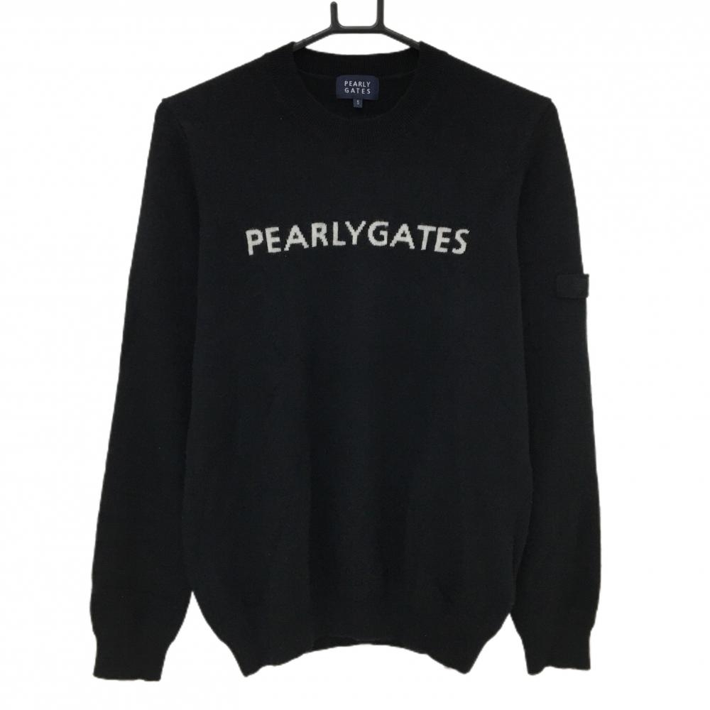 【美品】パーリーゲイツ セーター 黒×白 カシミヤ100％ ロゴ ニット メンズ 5(L) ゴルフウェア PEARLY GATES