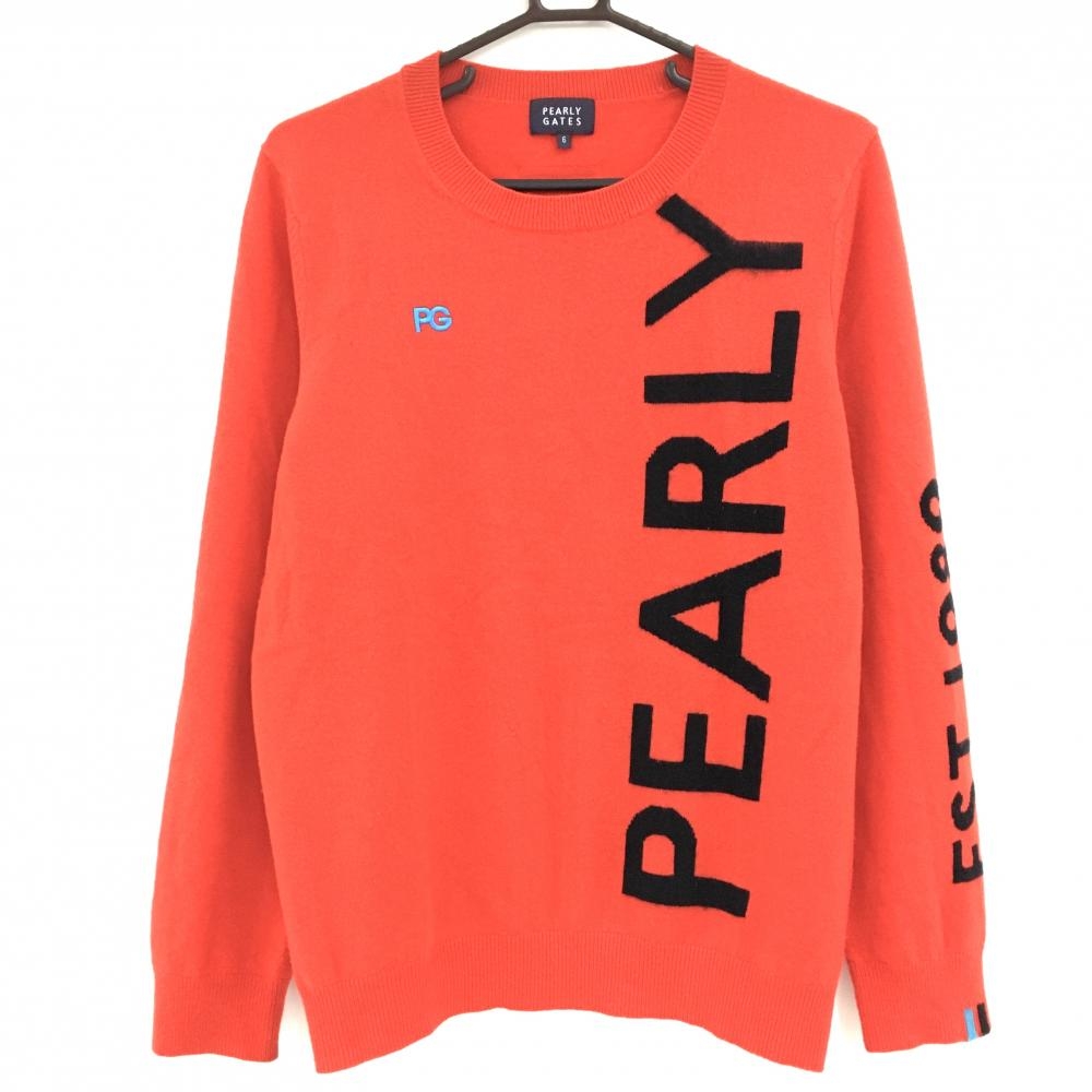 パーリーゲイツ セーター レッド×黒 ビッグロゴ カシミヤ100％  メンズ 6(XL) ゴルフウェア PEARLY GATES