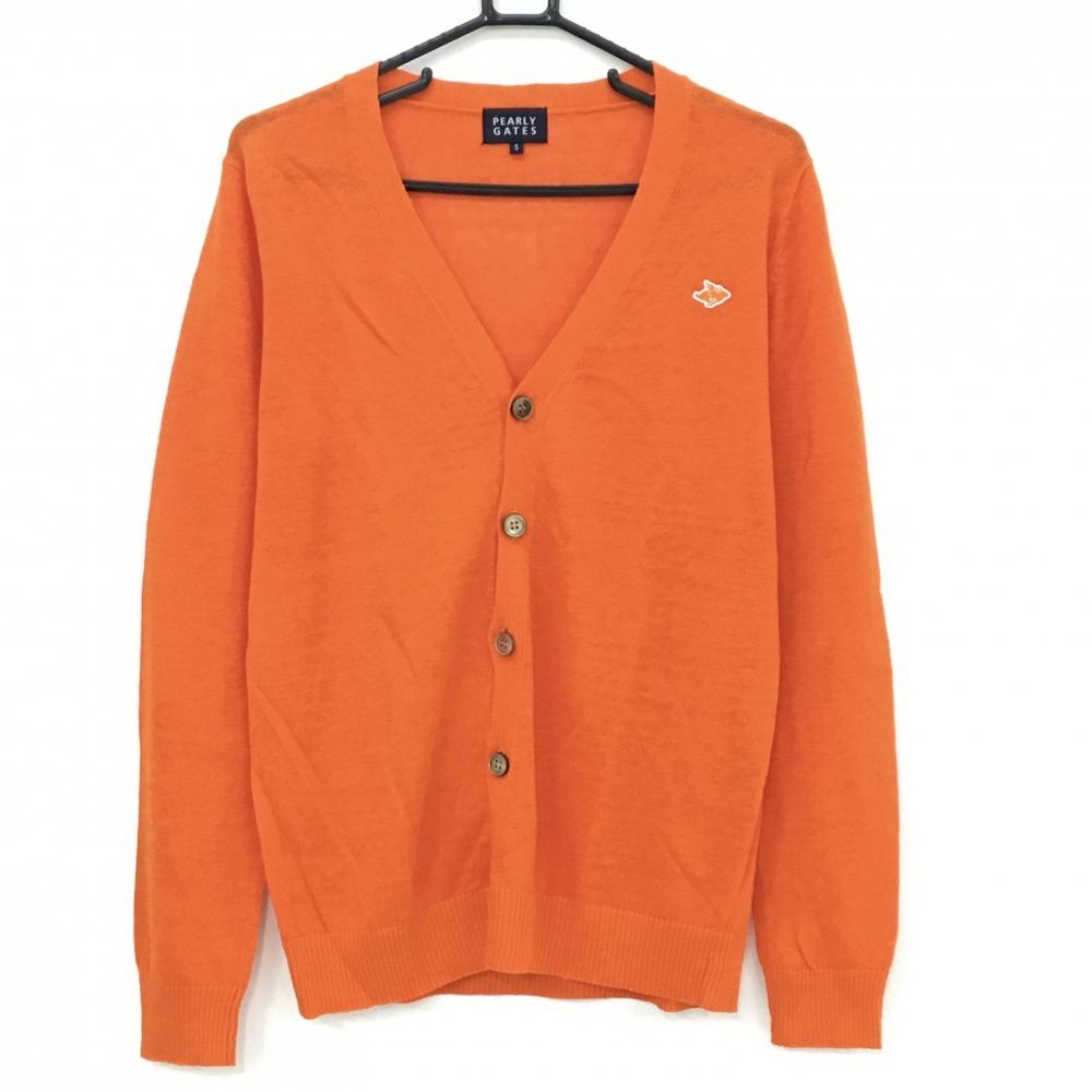 【超美品】パーリーゲイツ ニットカーディガン オレンジ 麻100％ 薄手 メンズ 5(L) ゴルフウェア PEARLY GATES