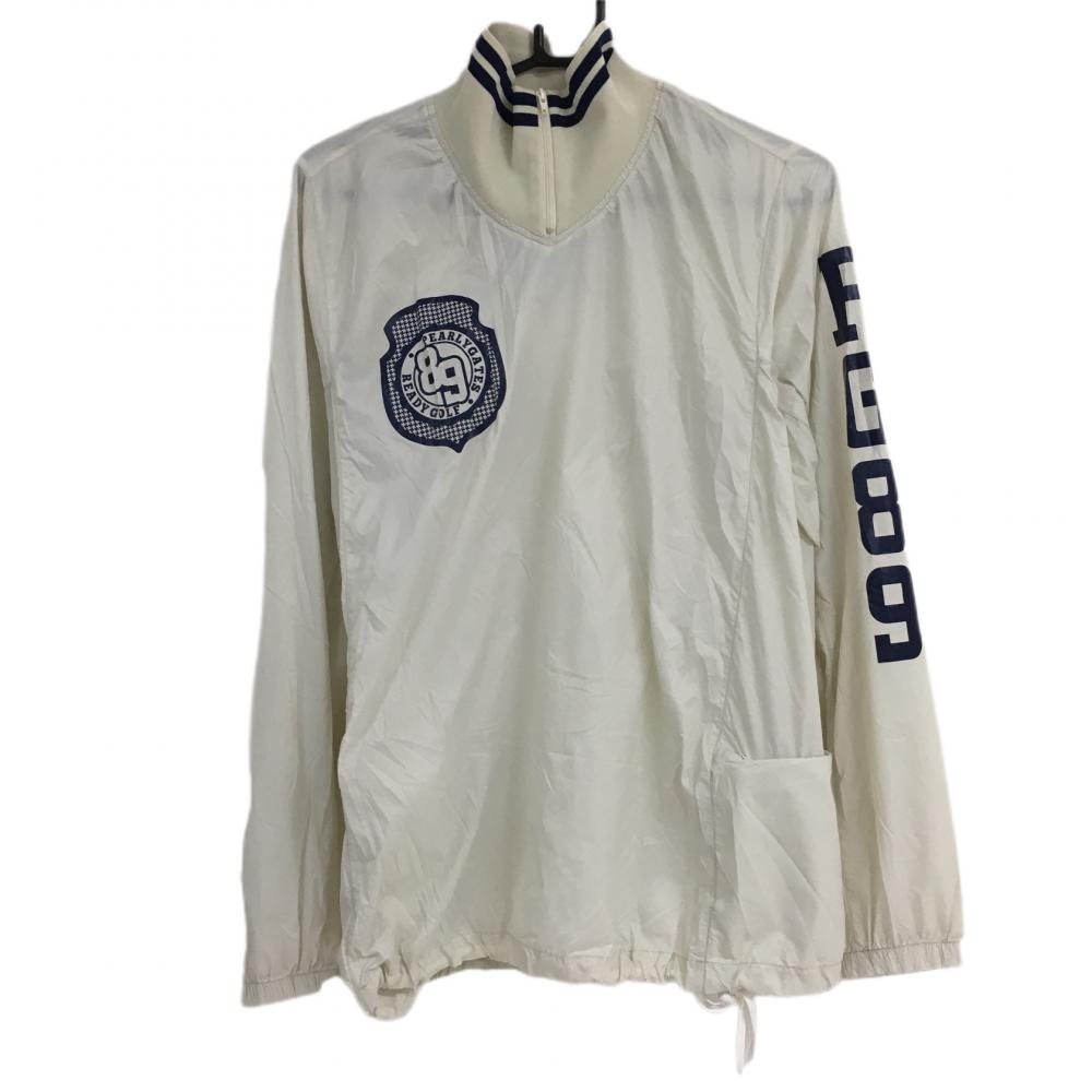 【超美品】パーリーゲイツ ナイロンインナースニード 白×ネイビー ネックジップ ドローコード メンズ 5(L) ゴルフウェア PEARLY GATES