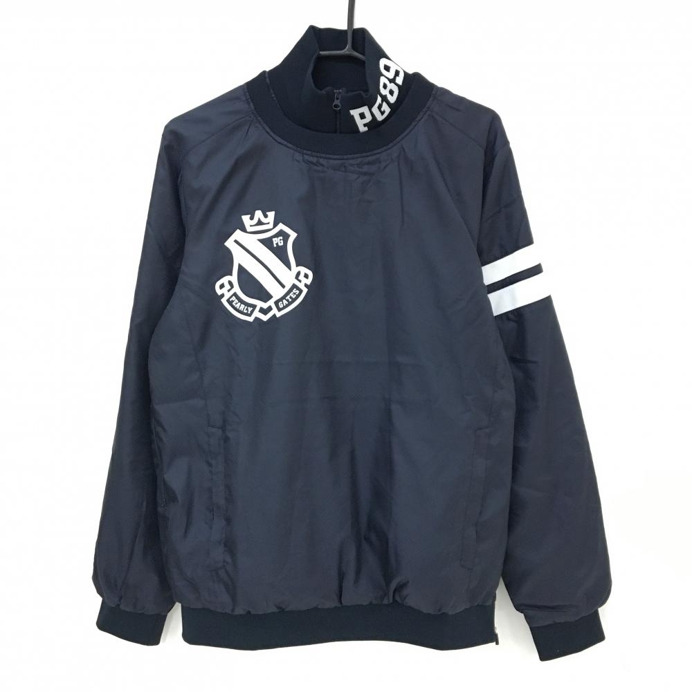 【美品】パーリーゲイツ ツインスニード ネイビー 地模様 蓄熱裏地 ネックロゴ ブルゾン メンズ 5(L) ゴルフウェア PEARLY GATES