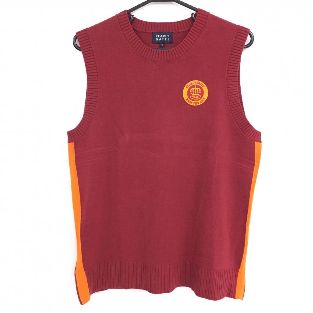 パーリーゲイツ ニットベスト ボルドー×オレンジ サイドライン コットン混 メンズ 5(L) ゴルフウェア PEARLY GATES