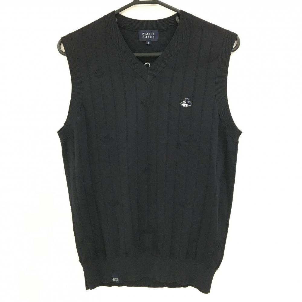 パーリーゲイツ×Disney ニットベスト ネイビー ミッキーマウス・ストライプ地模様  メンズ 4(M) ゴルフウェア 2023年モデル PEARLY GATES