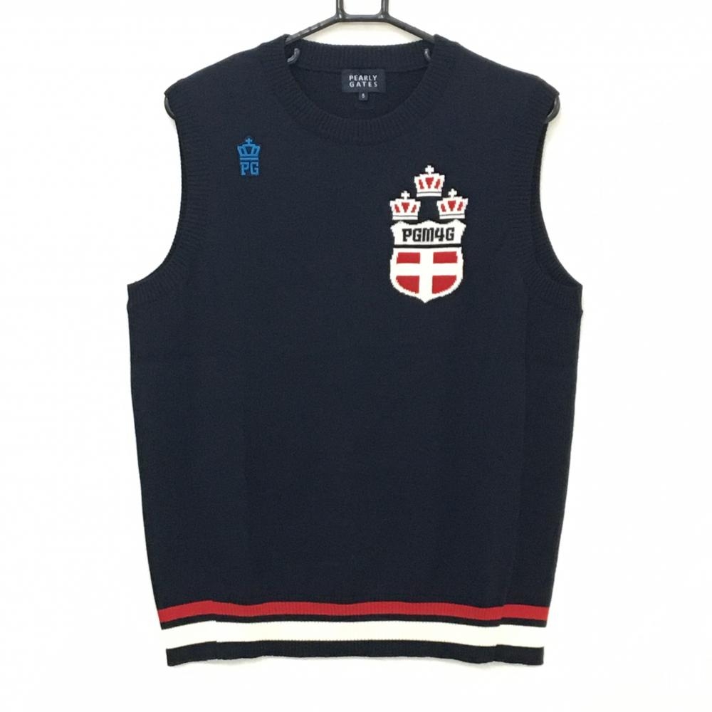 【超美品】パーリーゲイツ ニットベスト ネイビー×白 王冠  メンズ 5(L) ゴルフウェア PEARLY GATES