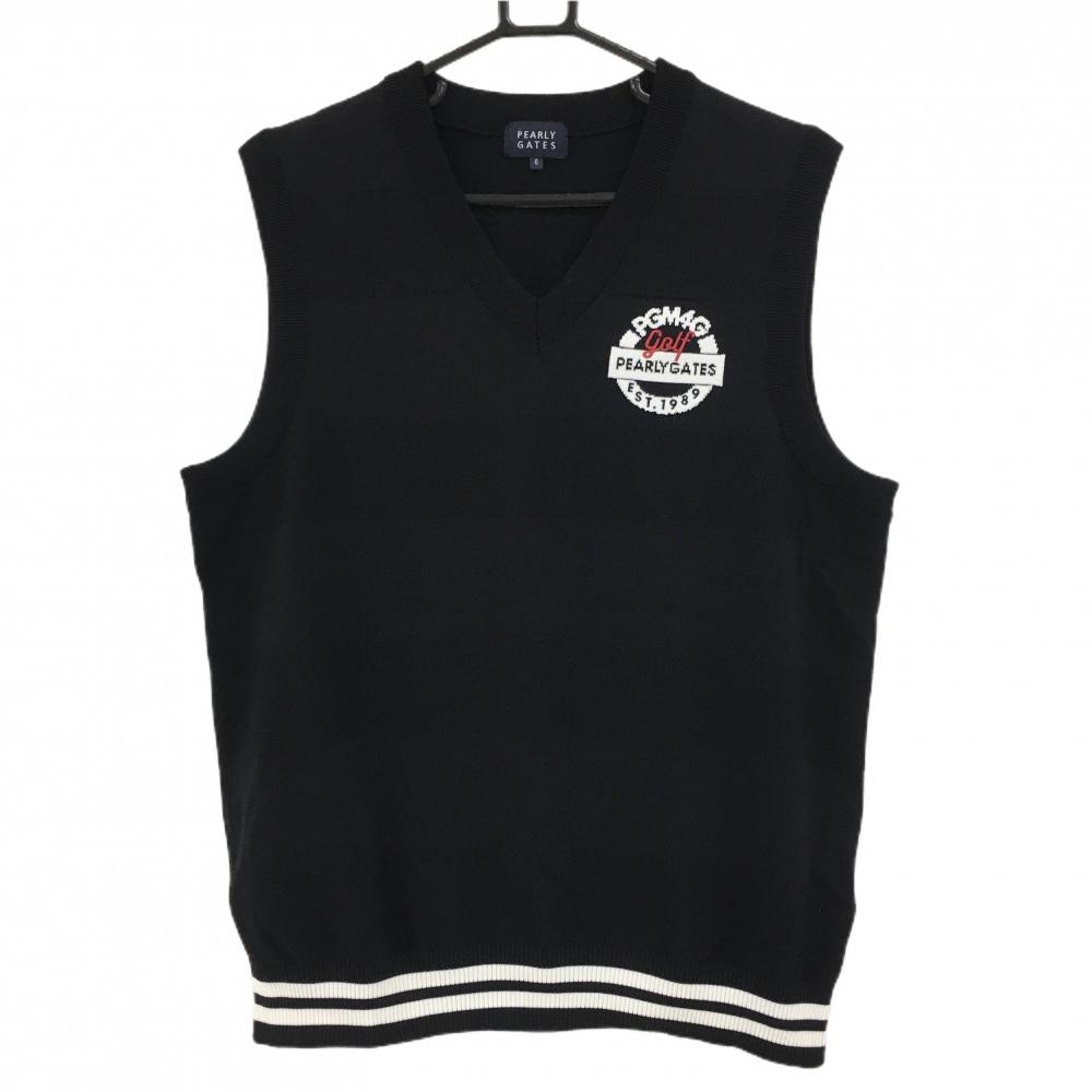 【超美品】パーリーゲイツ ニットベスト 黒 Vネック 胸元ロゴ メンズ XL ゴルフウェア PEARLY GATES