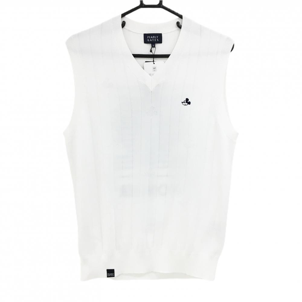 【新品】パーリーゲイツ×Disney ニットベスト 白×ネイビー ミッキー刺しゅう メンズ 5(L) ゴルフウェア PEARLY GATES