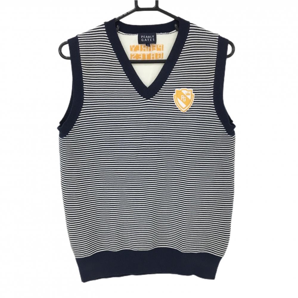 パーリーゲイツ ニットベスト ネイビー×白 前面ボーダー コットン混  メンズ 5(L) ゴルフウェア PEARLY GATES