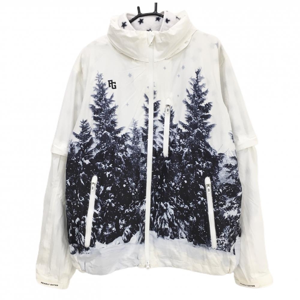 【美品】パーリーゲイツ 6WAYジャケット 白×ネイビー フリース付 木 星柄 フード収納 袖着脱可 メンズ 6(XL) ゴルフウェア PEARLY GATES