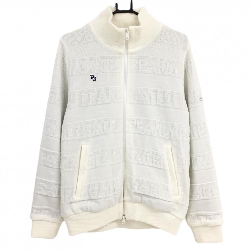 【超美品】パーリーゲイツ ニットジャケット 白 ロゴボーダー編み  メンズ 5(L) ゴルフウェア 2023年モデル PEARLY GATES