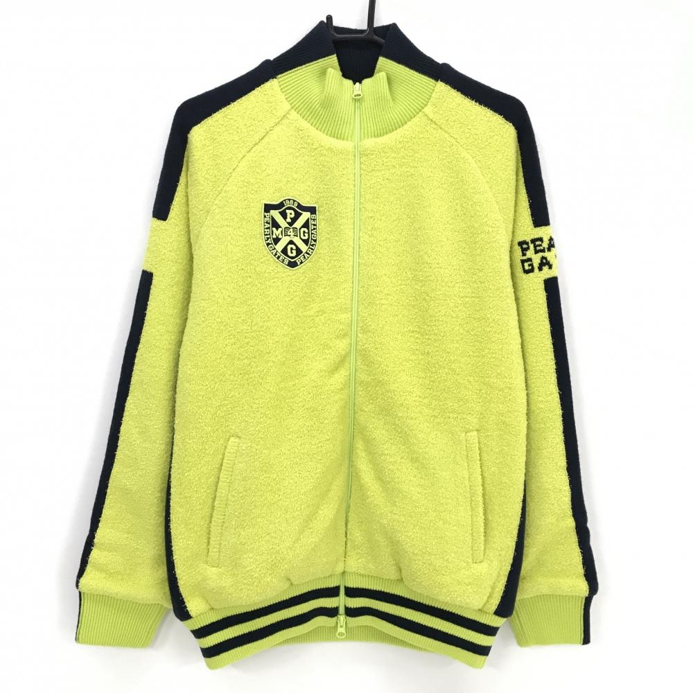 【新品】パーリーゲイツ ニットジャケット イエローグリーン×ネイビー 裏地付 DIAPLEX ブルゾン メンズ 5(L) ゴルフウェア PEARLY GATES