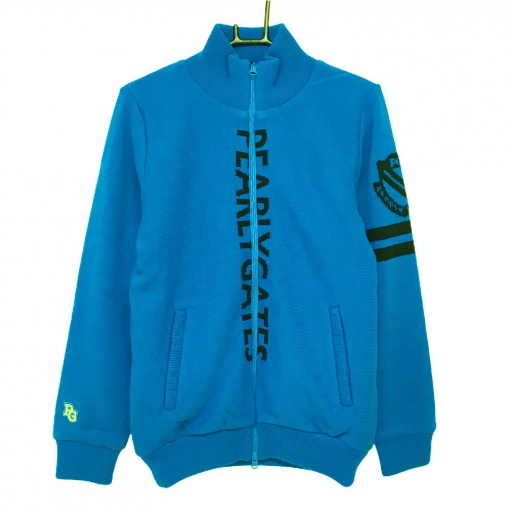【新品】パーリーゲイツ ニットジャケット ターコイズブルー×黒 ジップ部ロゴ DiAPLEX メンズ 4(M) ゴルフウェア PEARLY GATES