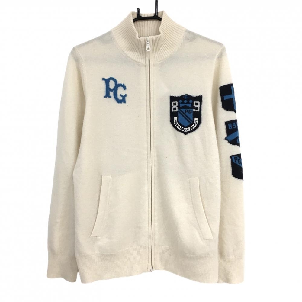 パーリーゲイツ ニットジャケット アイボリー×ブルー カシミヤ100％ メンズ 4(M) ゴルフウェア PEARLY GATES