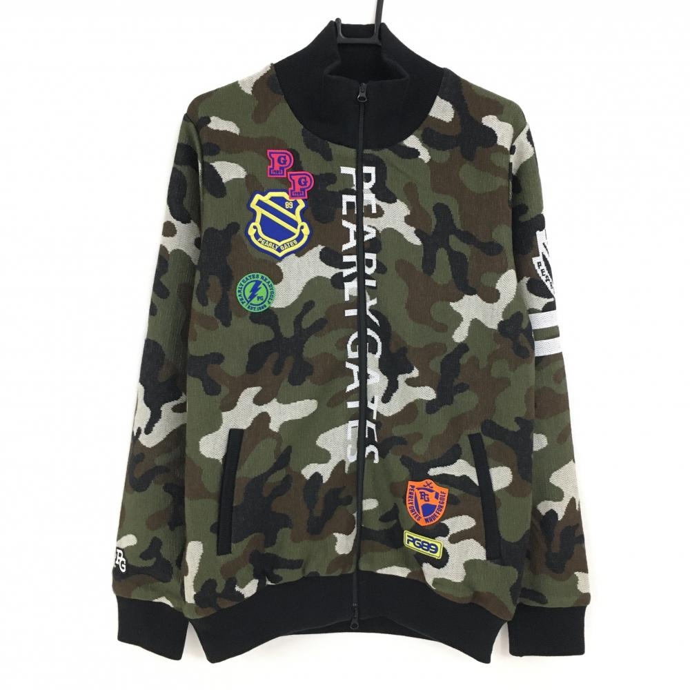 【新品】パーリーゲイツ ニットジャケット グリーン系×黒×ブラウン カモフラ 迷彩 裏地付き  メンズ XL ゴルフウェア PEARLY GATES