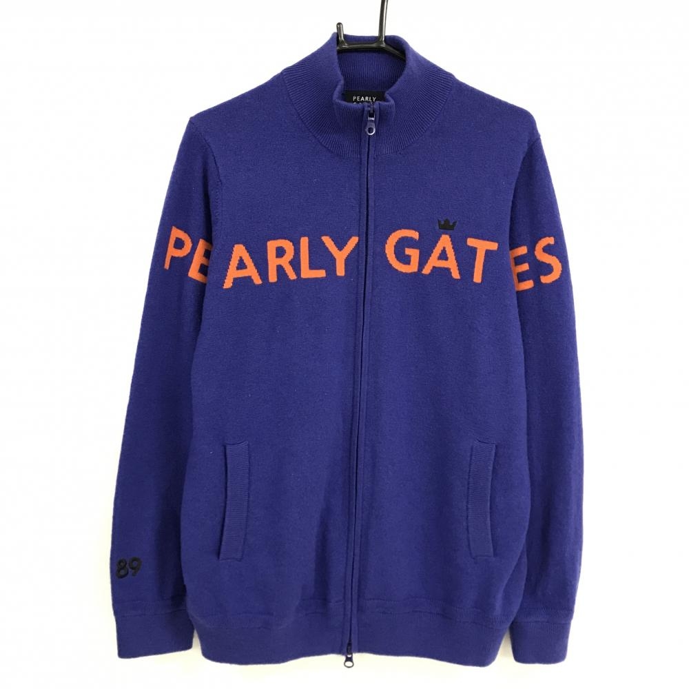 【超美品】パーリーゲイツ ニットジャケット ブルーネイビー×オレンジ フロントロゴ   メンズ 5(L) ゴルフウェア PEARLY GATES