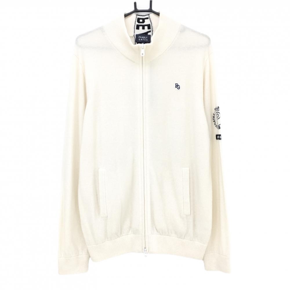 【美品】パーリーゲイツ ニットジャケット アイボリー×ダークネイビー カシミヤ100％ メンズ 6(XL) ゴルフウェア PEARLY GATES
