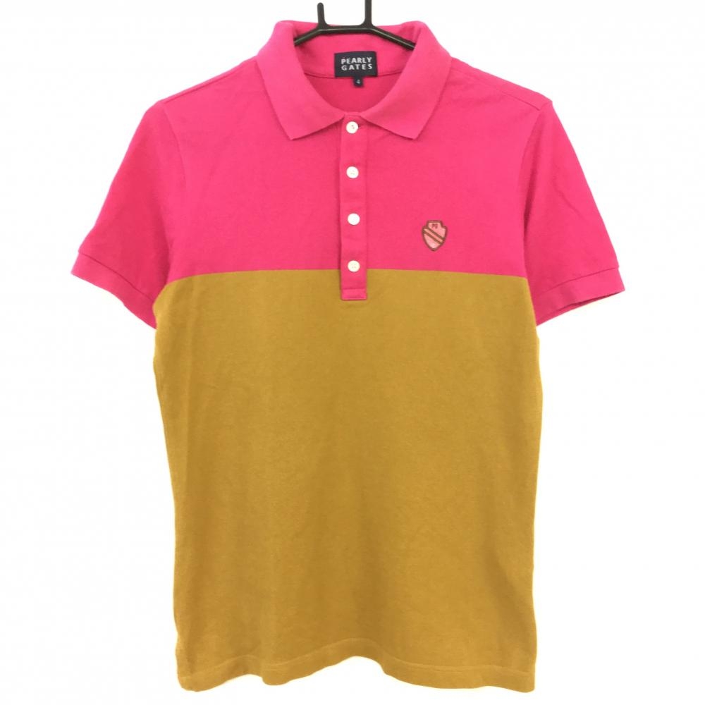 【美品】PEARLY GATES パーリーゲイツ 半袖ポロシャツ ピンク×ブラウン バイカラー コットン100％ メンズ 4(M) ゴルフウェア