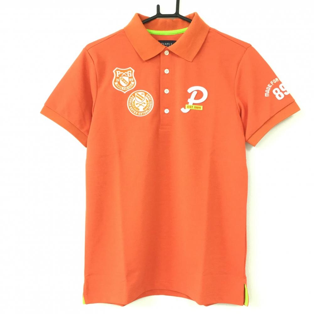 【新品】PEARLY GATES パーリーゲイツ 半袖ポロシャツ オレンジ×白 ワッペン 日本製 メンズ 4(M) ゴルフウェア