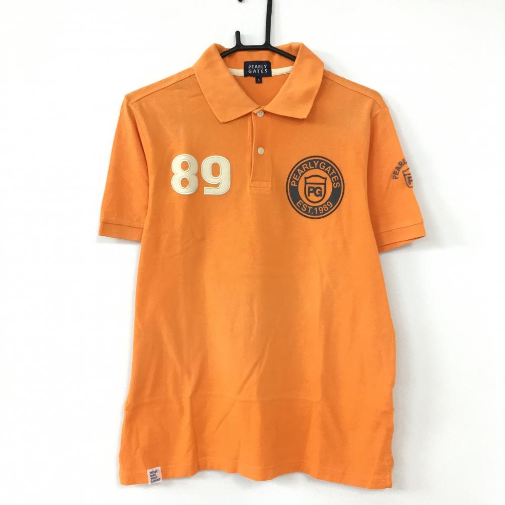 パーリーゲイツ 半袖ポロシャツ オレンジ×ネイビー バックロゴ コットン100％ メンズ 5(L) ゴルフウェア PEARLY GATES