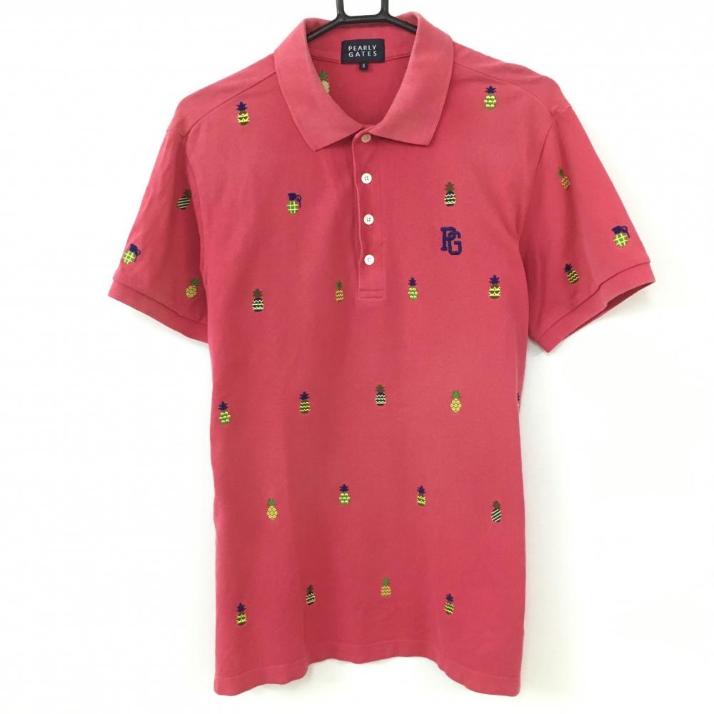 パーリーゲイツ 半袖ポロシャツ ピンク×イエロー パイナップル総柄 コットン100％  メンズ 6(XL) ゴルフウェア PEARLY GATES