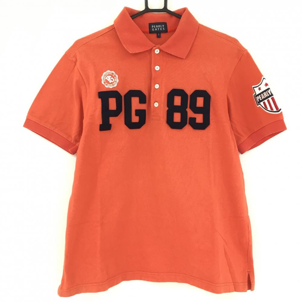パーリーゲイツ 半袖ポロシャツ オレンジ ビッグワッペン 日本製 大きいサイズ メンズ 7(XXL) ゴルフウェア PEARLY GATES