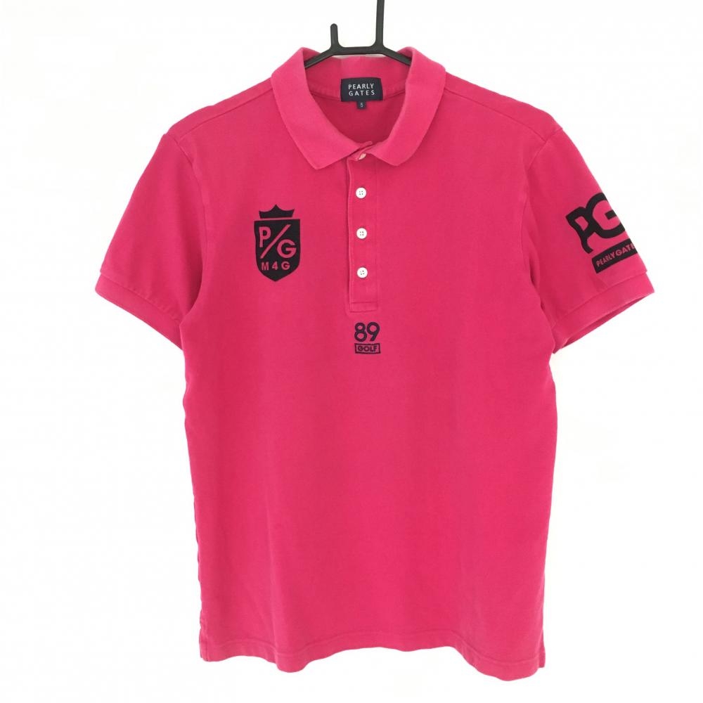 パーリーゲイツ 半袖ポロシャツ ピンク シンプル コットン100％ ロゴフェルト 日本製  メンズ 5(L) ゴルフウェア PEARLY GATES