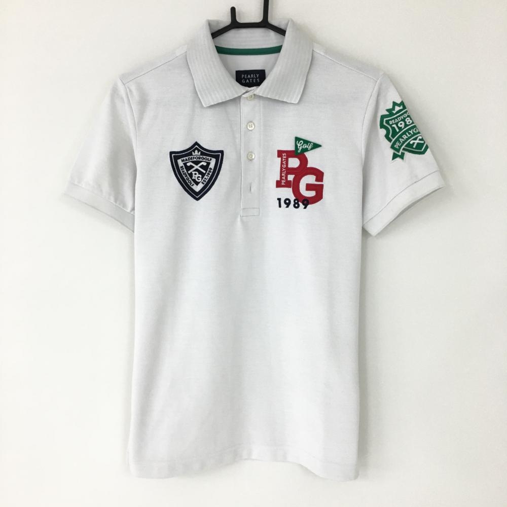 パーリーゲイツ 半袖ポロシャツ 白×グリーン 襟裏ボーダー 日本製 メンズ 3(S) ゴルフウェア PEARLY GATES