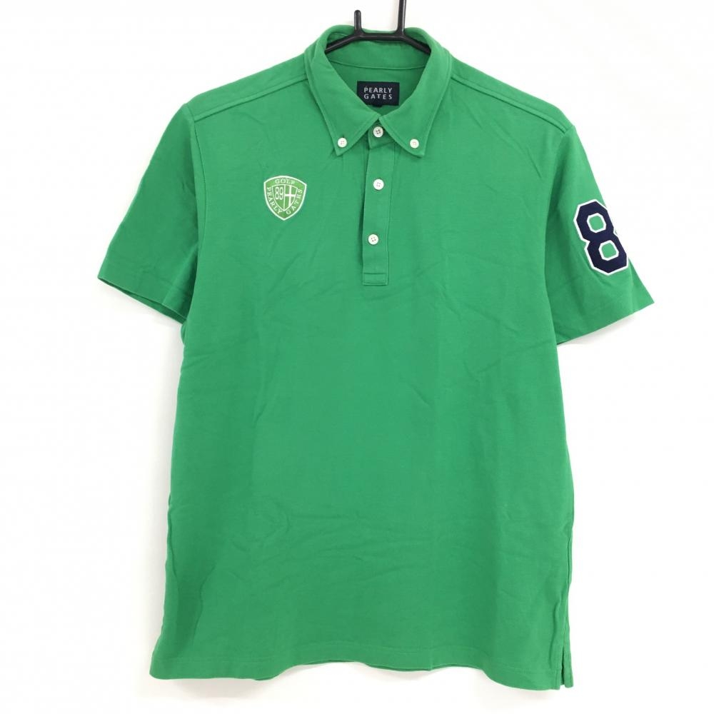 パーリーゲイツ 半袖ポロシャツ グリーン×ネイビー ボタンダウン コットン100％  メンズ 5(L) ゴルフウェア PEARLY GATES