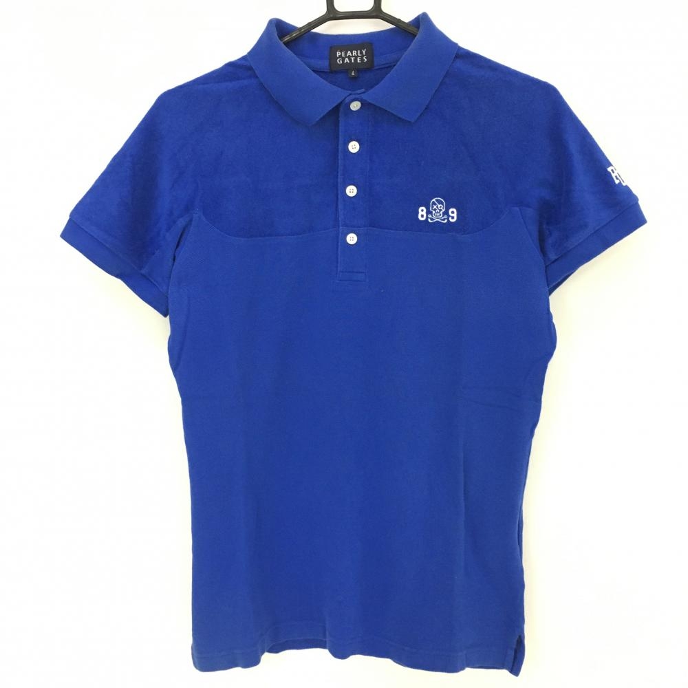 パーリーゲイツ 切替半袖ポロシャツ ブルー 一部パイル地 スカル メンズ 4(Ｍ) ゴルフウェア PEARLY GATES 画像
