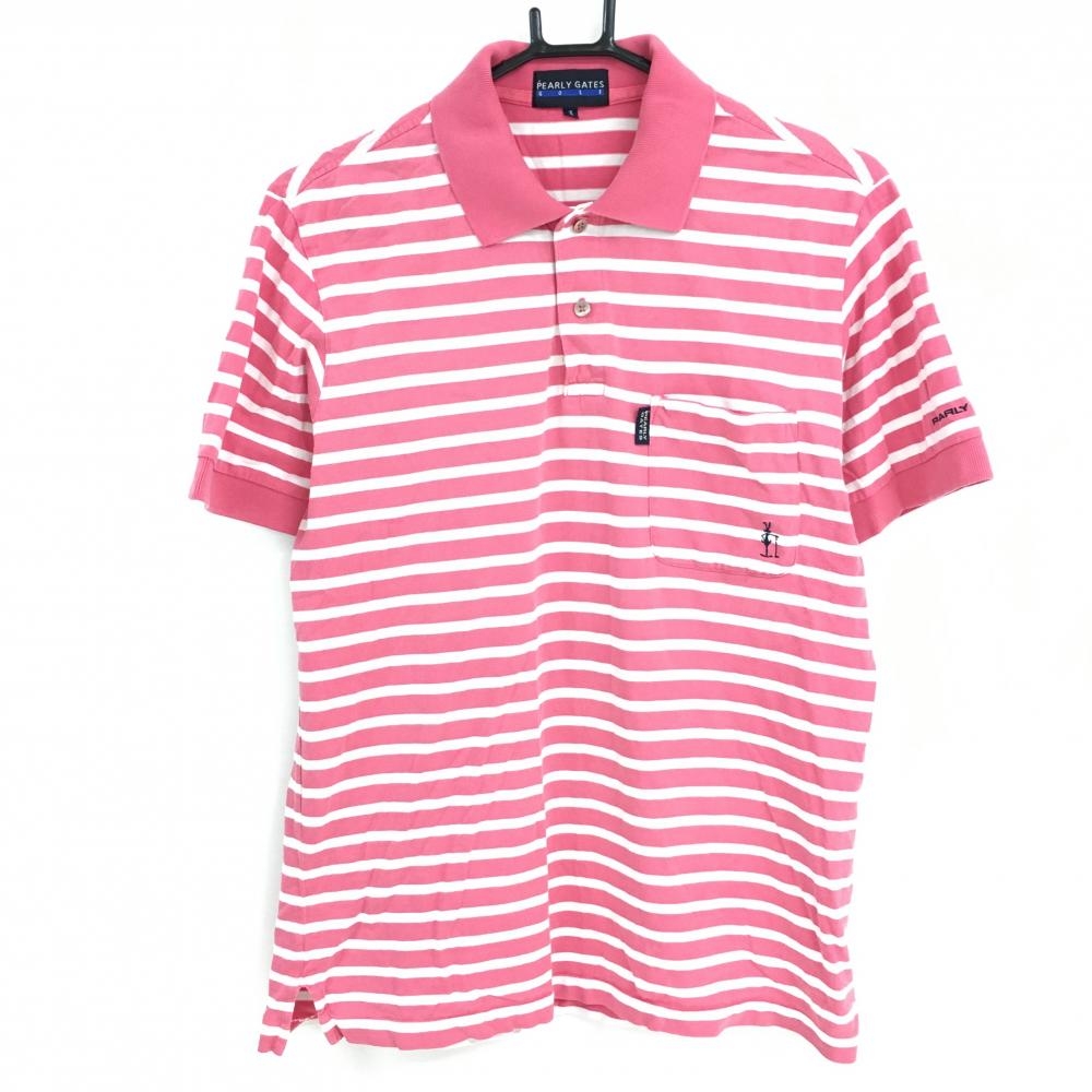 パーリーゲイツ 半袖ポロシャツ ピンク×白 ボーダー メンズ 3 ゴルフ ...