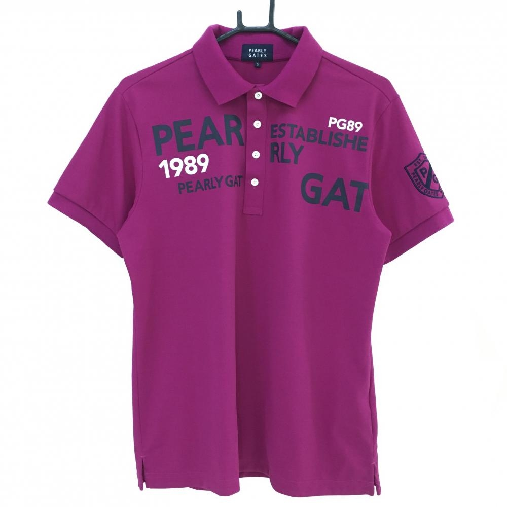 【超美品】パーリーゲイツ 半袖ポロシャツ ピンクパープル×黒 フロントロゴ メンズ 5(L) ゴルフウェア 2022年モデル PEARLY GATES