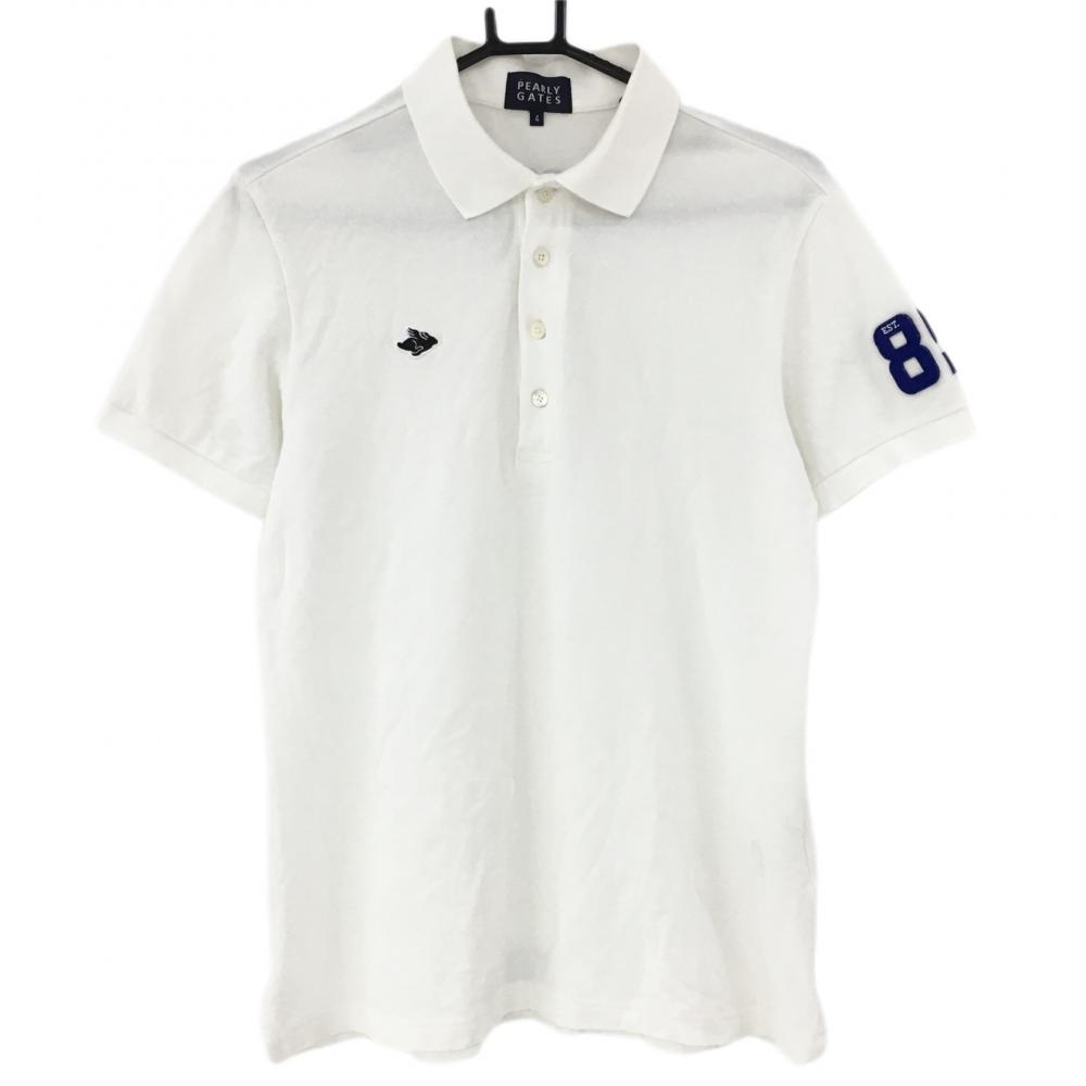 パーリーゲイツ 半袖ポロシャツ 白 袖フェルトワッペン コットン100％ 日本製 メンズ 4(M) ゴルフウェア PEARLY GATES