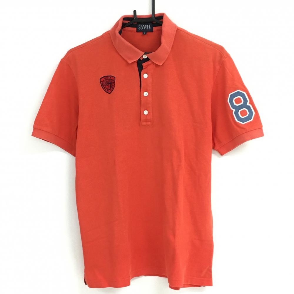 パーリーゲイツ 半袖ポロシャツ オレンジレッド 袖ナンバリング メンズ 5(L) ゴルフウェア PEARLY GATES