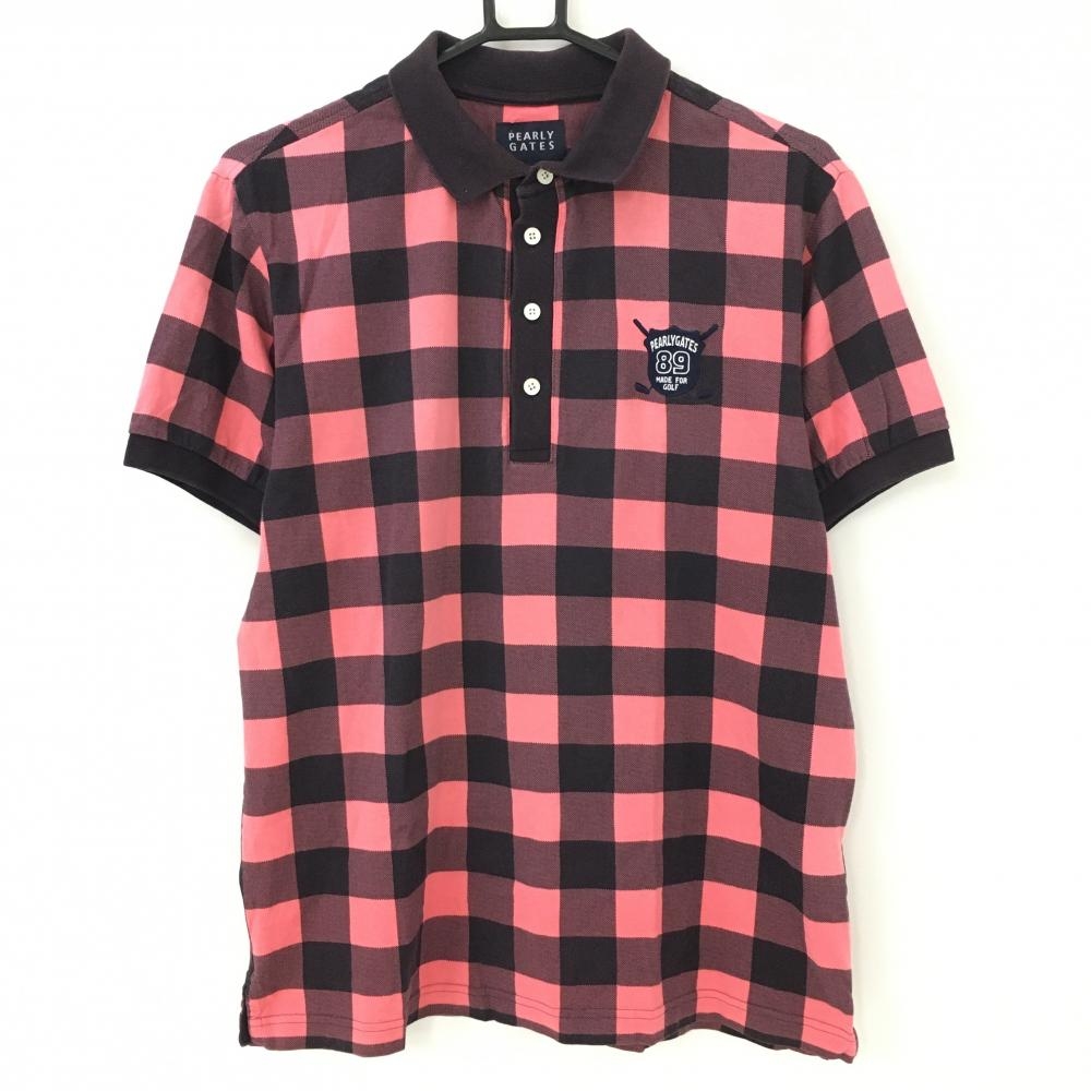 パーリーゲイツ 半袖ポロシャツ ピンク×黒 チェック メンズ 5(L) ゴルフウェア PEARLY GATES