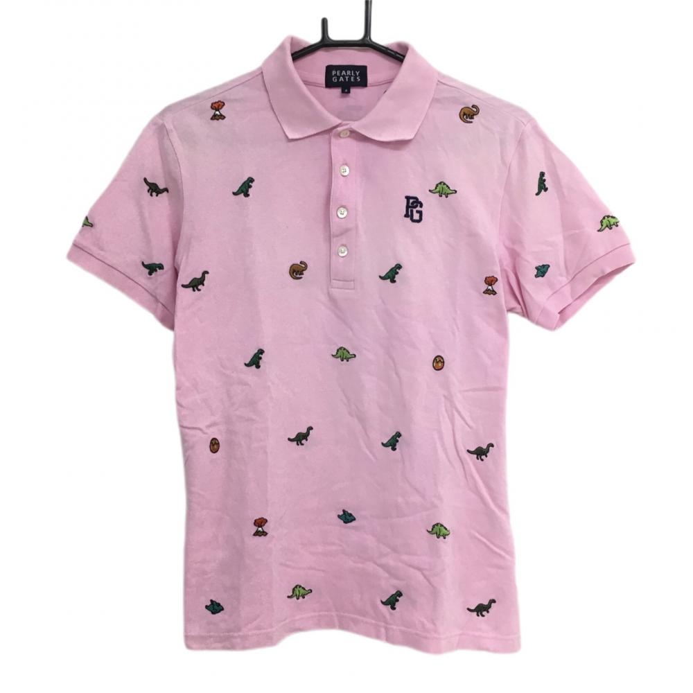 パーリーゲイツ 半袖ポロシャツ ピンク×マルチ 恐竜刺しゅう総柄  メンズ 4(M) ゴルフウェア PEARLY GATES