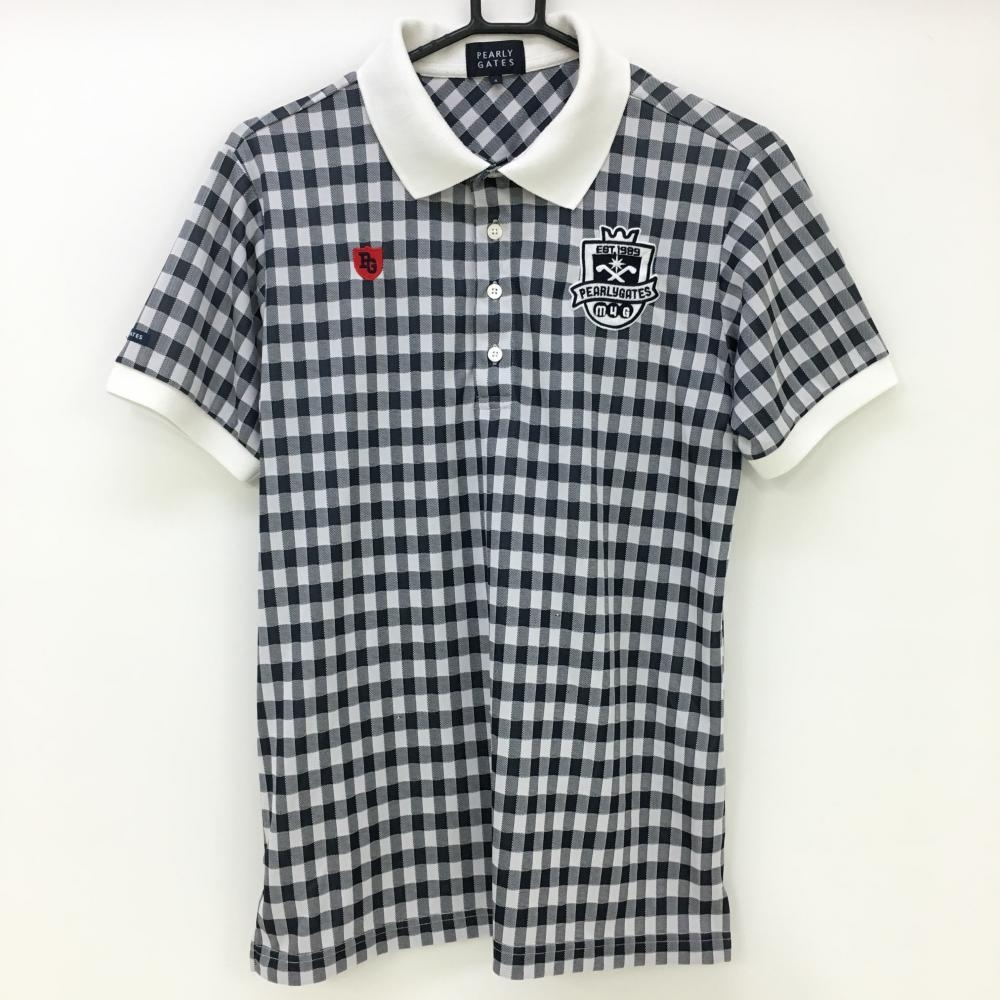 パーリーゲイツ 半袖ポロシャツ ネイビー×白 チェック メンズ 4(M) ゴルフウェア PEARLY GATES