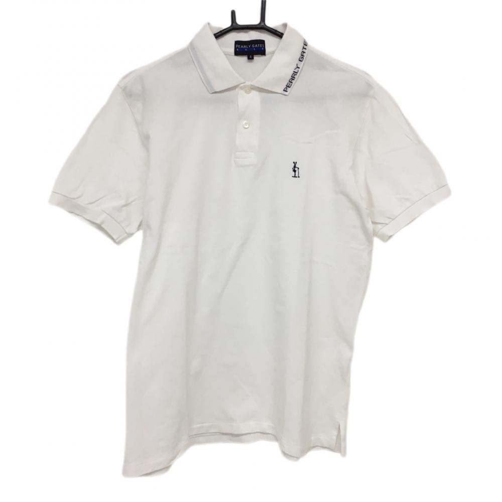 パーリーゲイツ 半袖ポロシャツ 白×ネイビー シンプル コットン100％  メンズ 4(M) ゴルフウェア PEARLY GATES