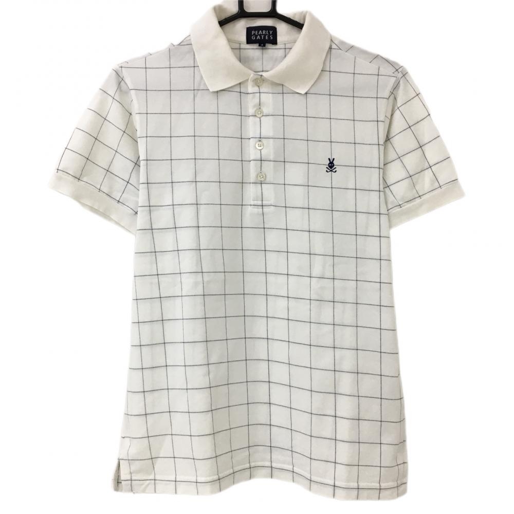 パーリーゲイツ 半袖ポロシャツ 白×グレー 格子チェック メンズ 4(Ｍ) ゴルフウェア PEARLY GATES