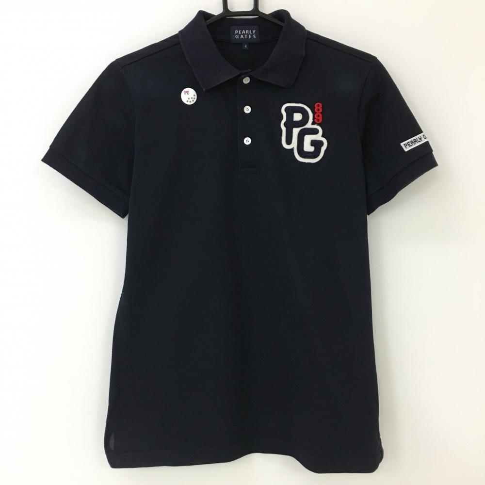 パーリーゲイツ 半袖ポロシャツ ネイビー ワッペン 襟裏ロゴ メンズ 4(Ｍ) ゴルフウェア PEARLY GATES